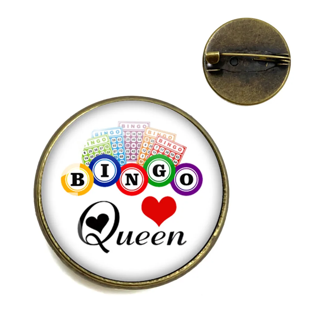 Bingo Queen Shake Those Balls Game Funny Bingo Ball Pattern Brooch Glass Cabochon Brooch Charm Jewelry Gifts