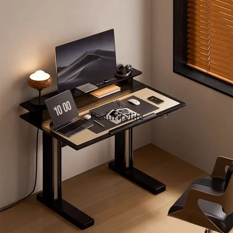 

ls 04Solid wood electric lifting table household bedroom office computer desk rack