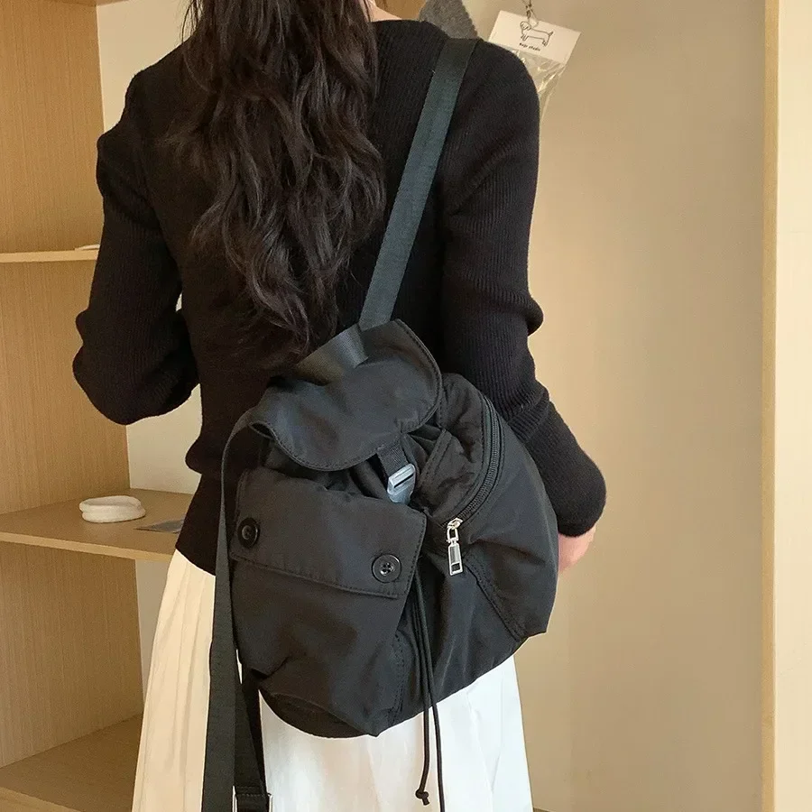 Mochila escolar multibolsillo con solapa para mujer, bolsa para ordenador portátil de gran capacidad japonesa para estudiantes universitarios,