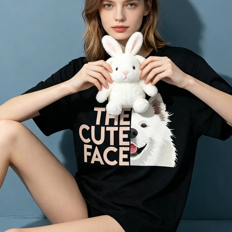 Fashion Funny The Cute Face Samoyed Dog Graphic T-shirts Women's Casual Tshirt Loose T Shirt Lightweight Vacation Tee