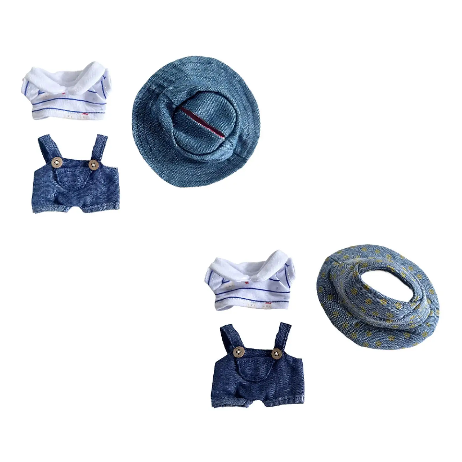 3 Pieces Dolls Suspender Pants with T Shirt Hat, Handmade Clothing Accessories Outfits for 15-17cm Dolls Halloween Gifts