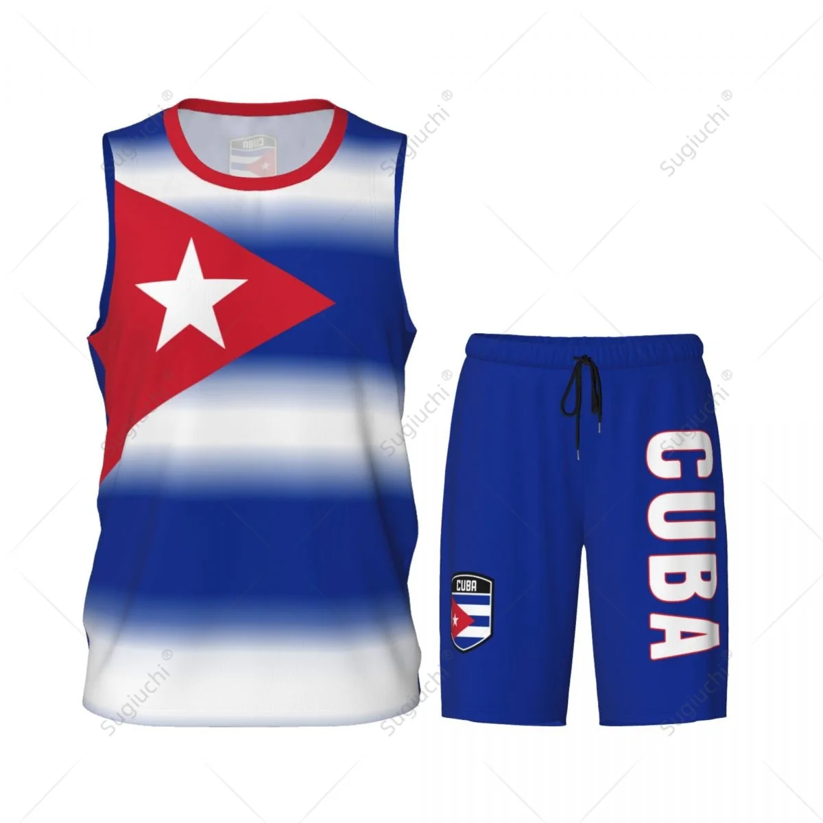 Conjunto de Jersey de baloncesto con bandera de Cuba para hombre, camisa y pantalones de malla sin mangas, exclusivo, con nombre personalizado, Nunber Unisex