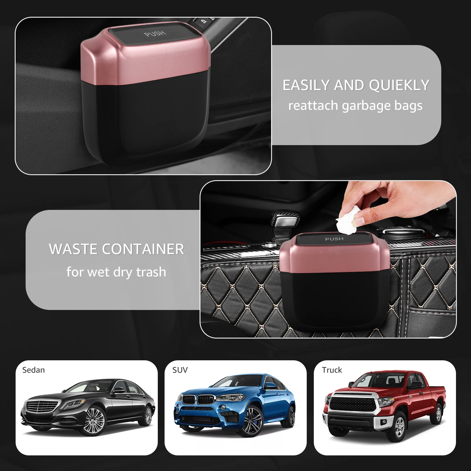 The New Car Trash Bin Hanging Car Trash with Lid Dust Case Storage Box Pressing Trash Bin Auto Interior Accessories Waterproof