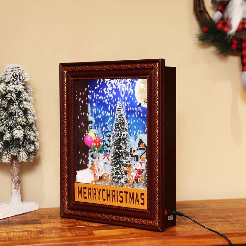 Moldura de foto de natal com música, artesanato de feliz natal, linda moldura com sopro de neve e luz para decoração de natal