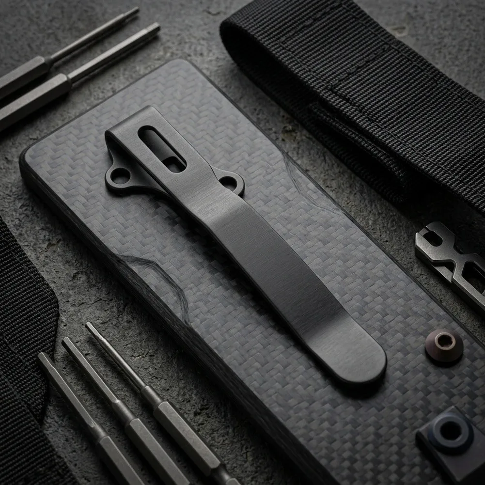 Titanium Clip Designed for Demko AD20 and AD20.5 Folding Knives to Maintain Blade Orientation and Pocket Alignment