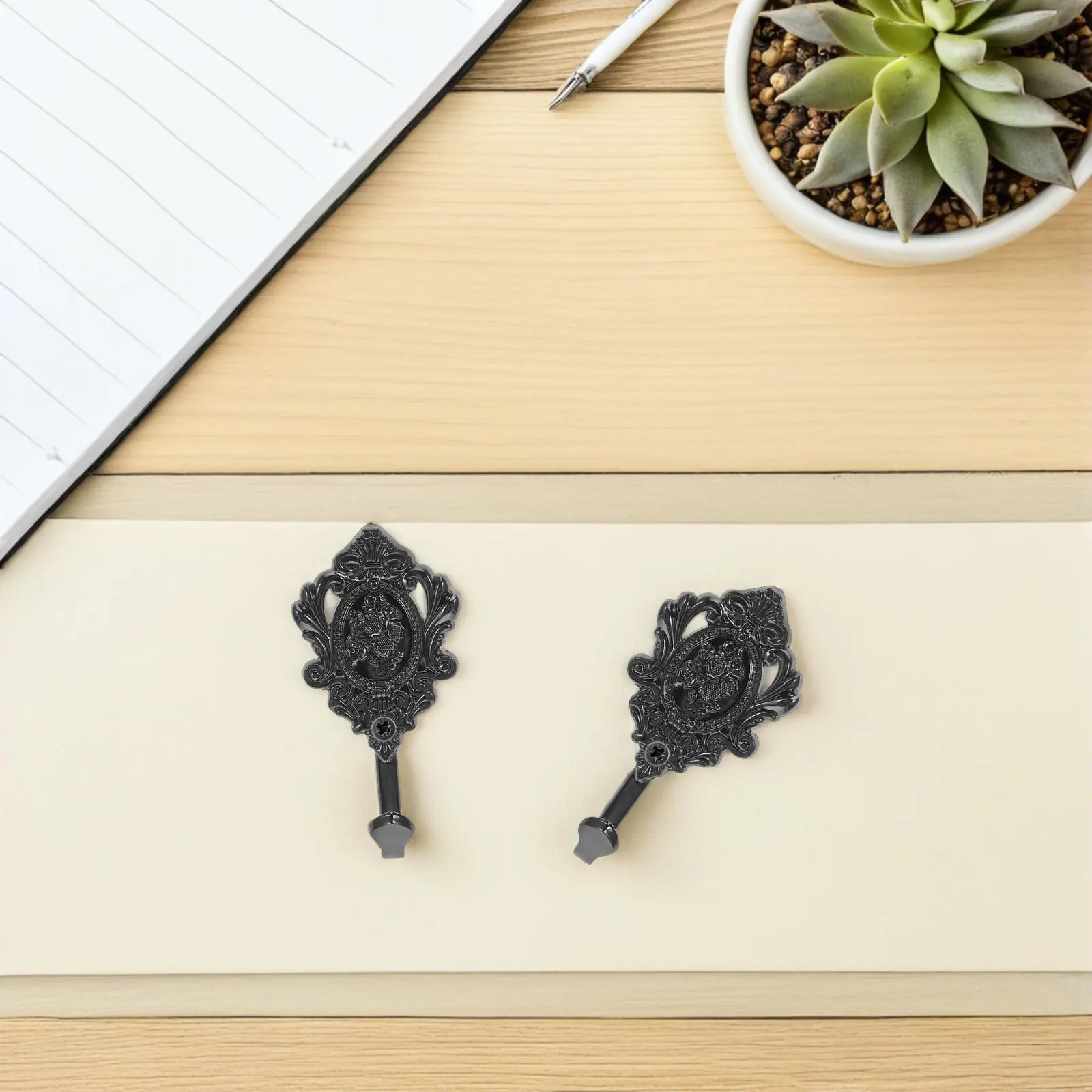 2Pcs Wall Mounted Vintage Curtain Holdbacks Metal Floral Rose Tiebacks Decorative Retro Hooks Black for Living Room Drapes