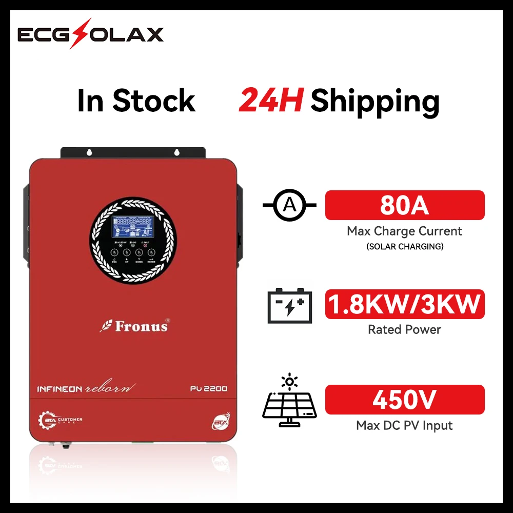 ECGSOLAX 3KW 1.8KW hybrydowy falownik solarny 12V 24V 230Vac Off-Grid hybrydowy falownik solarny wbudowany kontroler ลadowania MPPT 80A