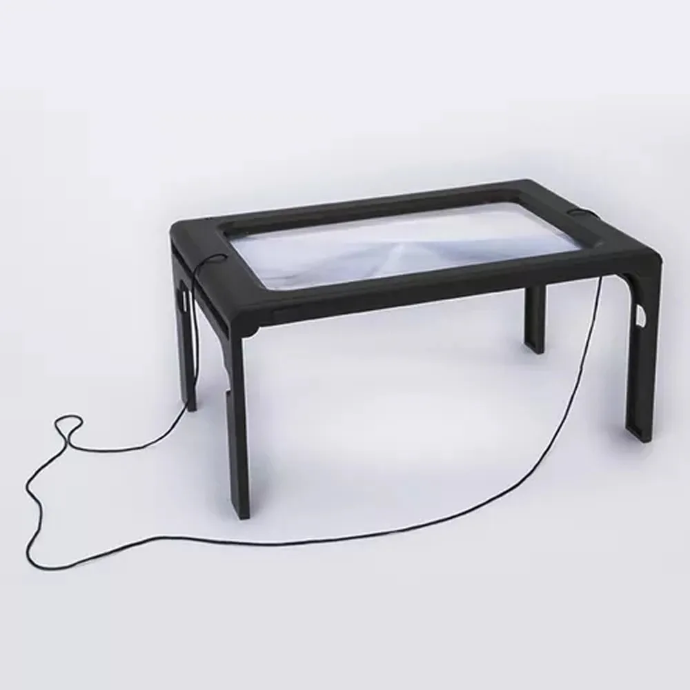 Portable PVC LED Light Magnifier Black 270 * 205 * 110mm Foldable Magnifying Glass Full-Page Magnifier for 4X For Elderly
