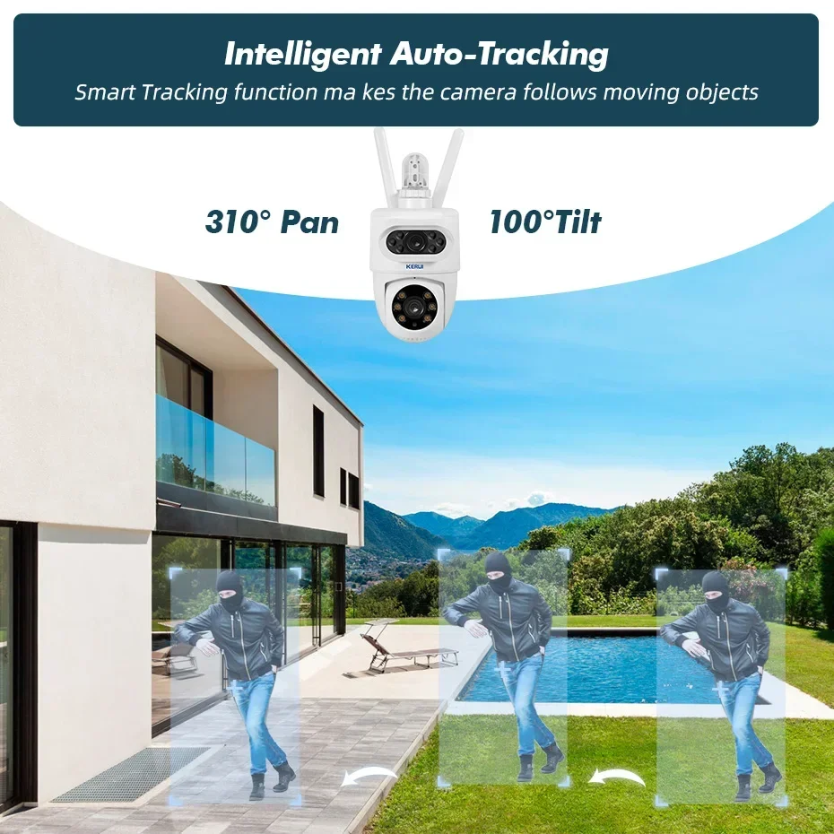 KERUI Outdoor 10MP 5K HD Dual Lens WiFi IP Camera PTZ Wireless Home Security CCTV Video Surveillance Work with Tuya Smart