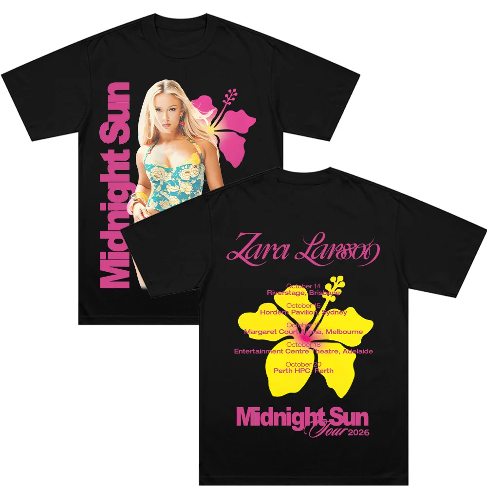 Camisetas Midnight Sun Tour 2026, ropa gráfica Z-Zara Larsson, ropa informal suave de estilo Hip Hop Y2k para hombres y mujeres