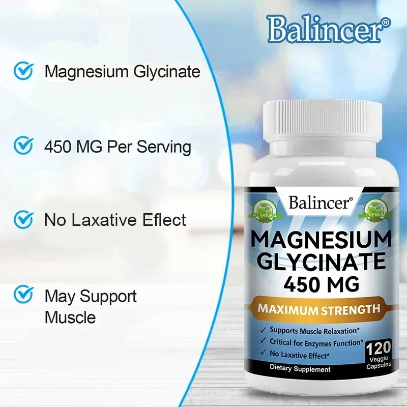 Magnesium Glycinate 450 Mg Maximum Bioavailability Chelated Non-Laxative Vegetarian Supports Muscle, Bone, Heart Non-GMO