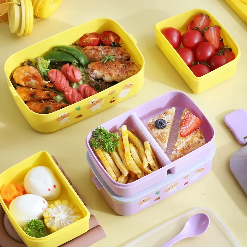 Cute Portable Lunch Box for Girls School Kids Plastic Picnic Bento Box Microwave Food Box with Compartments Storage Containers