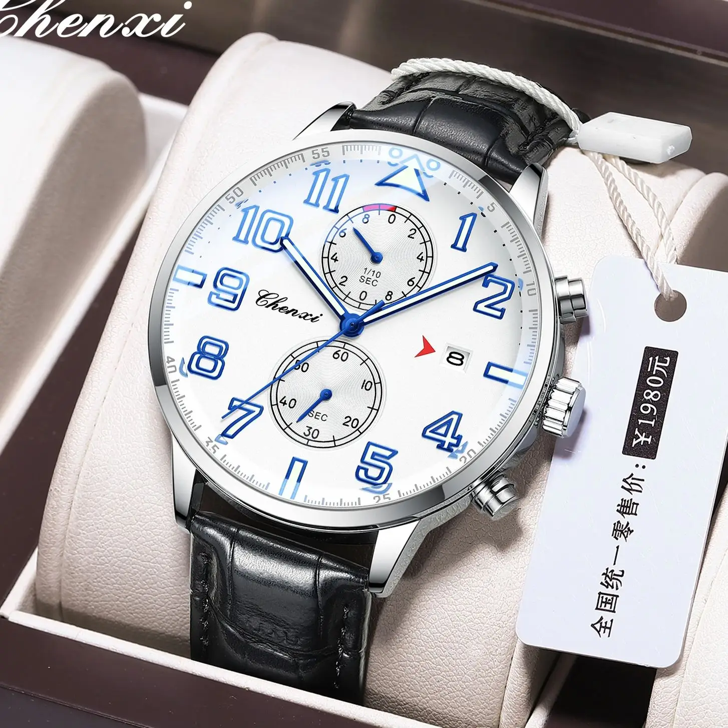 

CHENXI деловые мужские часы из натуральной кожи, светящийся водонепроницаемый хронограф, модные мужские часы с большим цифровым циферблатом