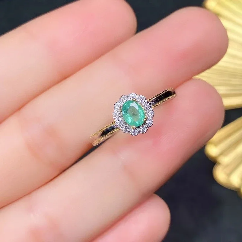 Cute 925 Silver Emerald Ring for Girl 4mm*5mm 0.35ct Natural Emerald From Colombia 3 Layers 18K Gold Plated Jewelry Keep Shining