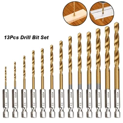 13Pcs 1.5mm-6.5mm Drill Bit Set Titanium Coated High Speed Steel Hex Shank Drill Bits for Metal Wood Plastic Aluminu,Hole Opener