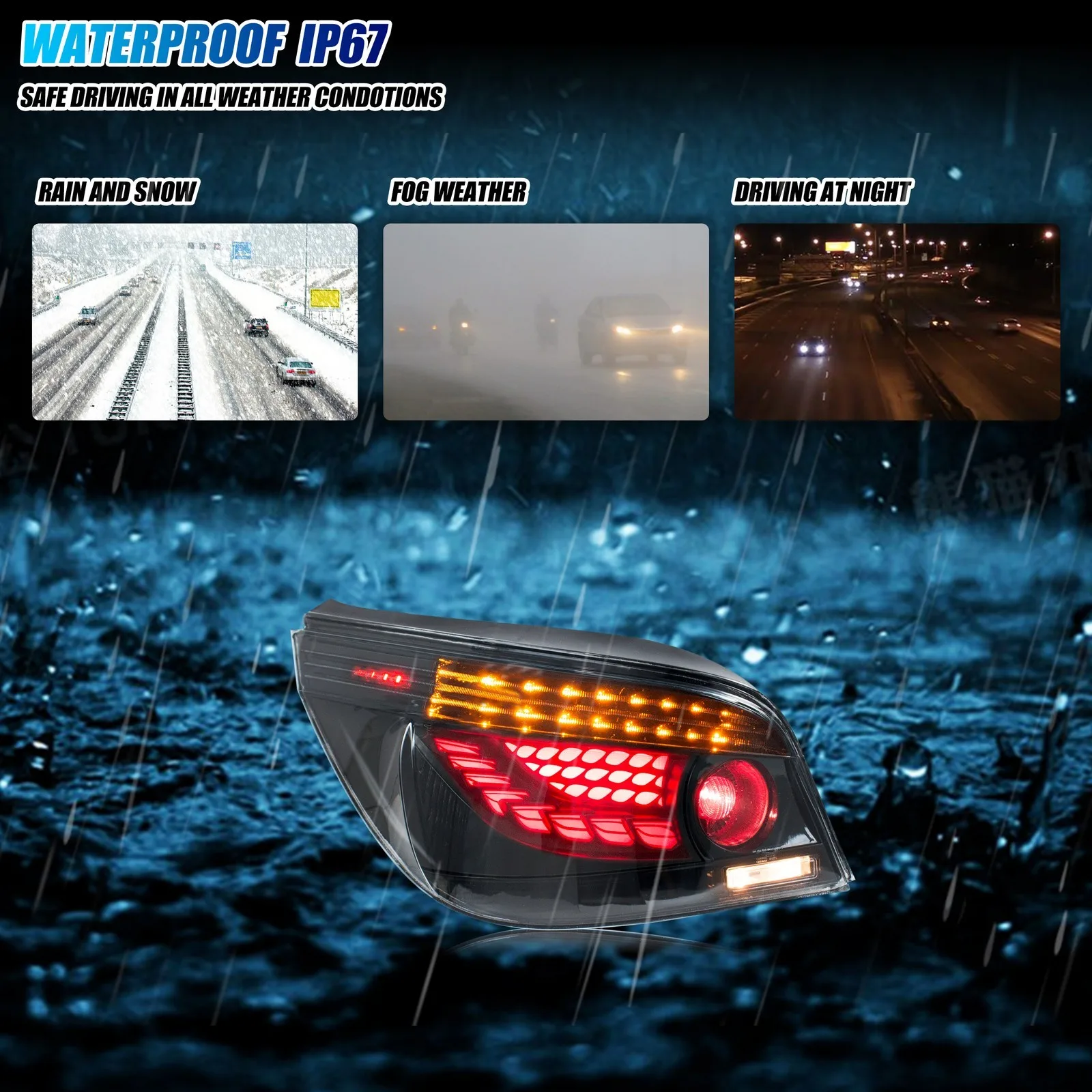 LED GTS Tail Lights for BMW 5-Series M5 E60 2003-2010 Sequential Turn Signal Dynamic Animation Rear Lamps Assembly view 6