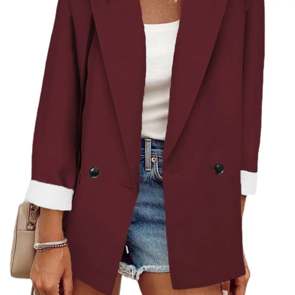 

Pure Color Long-Sleeved Suit Jacket for Women Autumn Winter Fashion European American Style Single Piece Spring Fall Outerwear