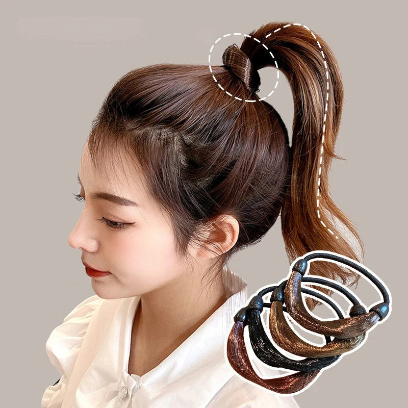 Coleteros con lazo para pelo de peluca para niña y mujer, gomas elásticas con volumen para el cabello, accesorios para la cabeza