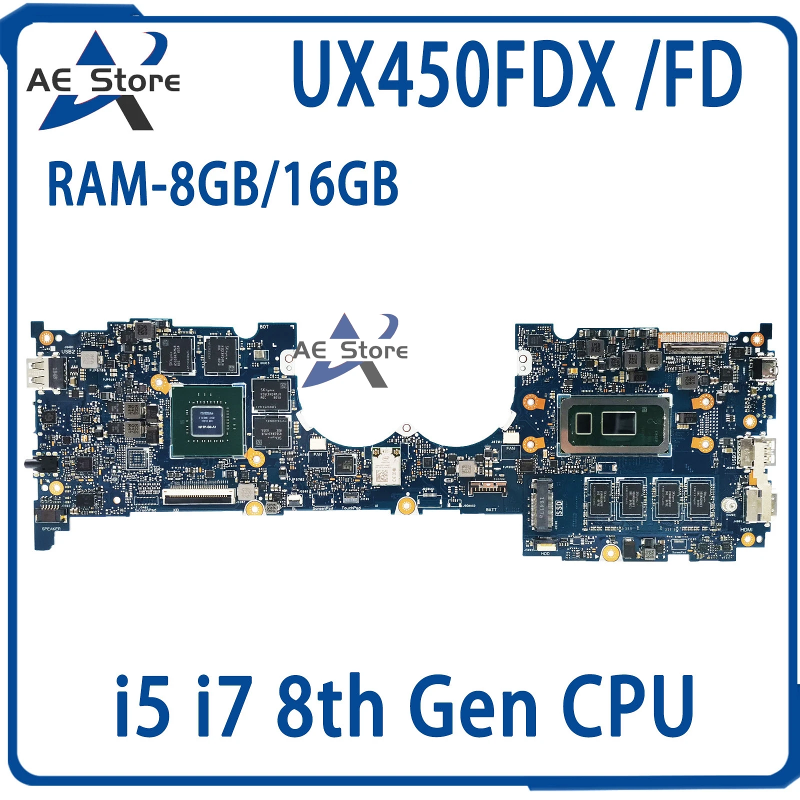 

UX450FDX Mainboard For ASUS Zenbook Pro 14 UX480F UX450FD UX450FDA UX450F Laptop Motherboard i5 i7 8th Gen GTX1050 8G/16G-RAM