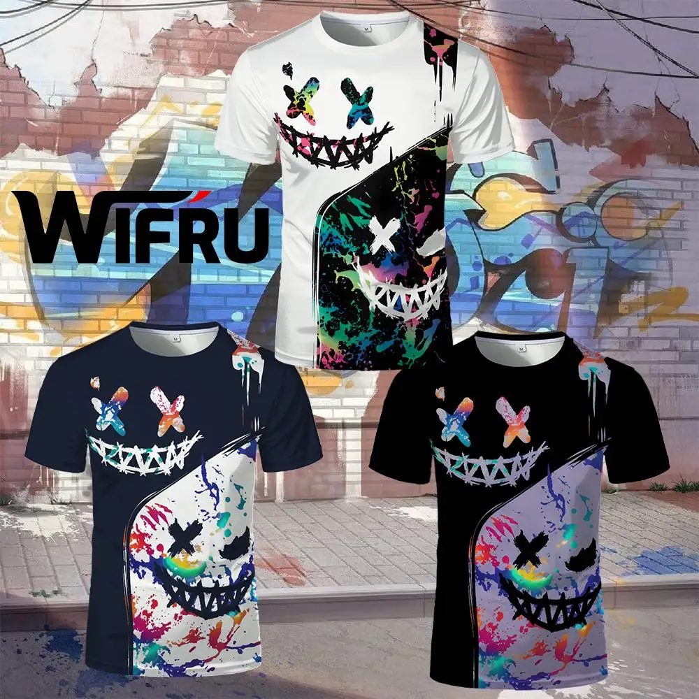 

Men's Hip-hop Streetwear Smile Face Graffiti Graphic T-shirt New Casual Unisex Tee Fashion Urban Underground Culture Y2K Clothes