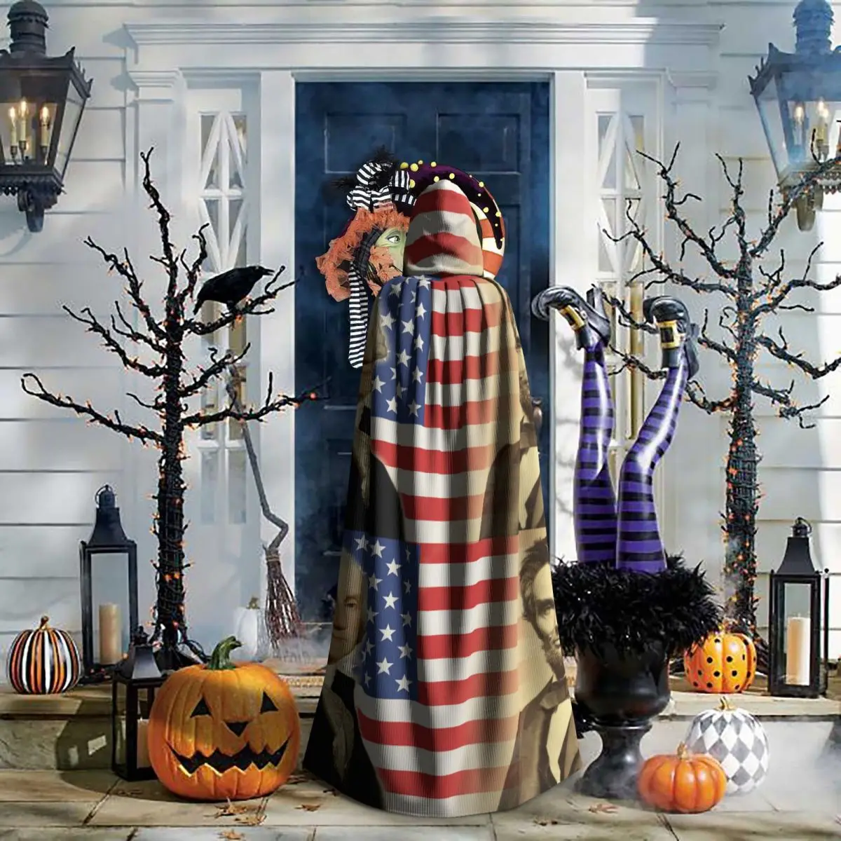 ジョージ・ワシントンとエイブラハム・リンカーン ロングフード付きマント 魔女 中世コスチューム コスプレケープ ハロウィンヴァンパイア 大人用 ユニセックス