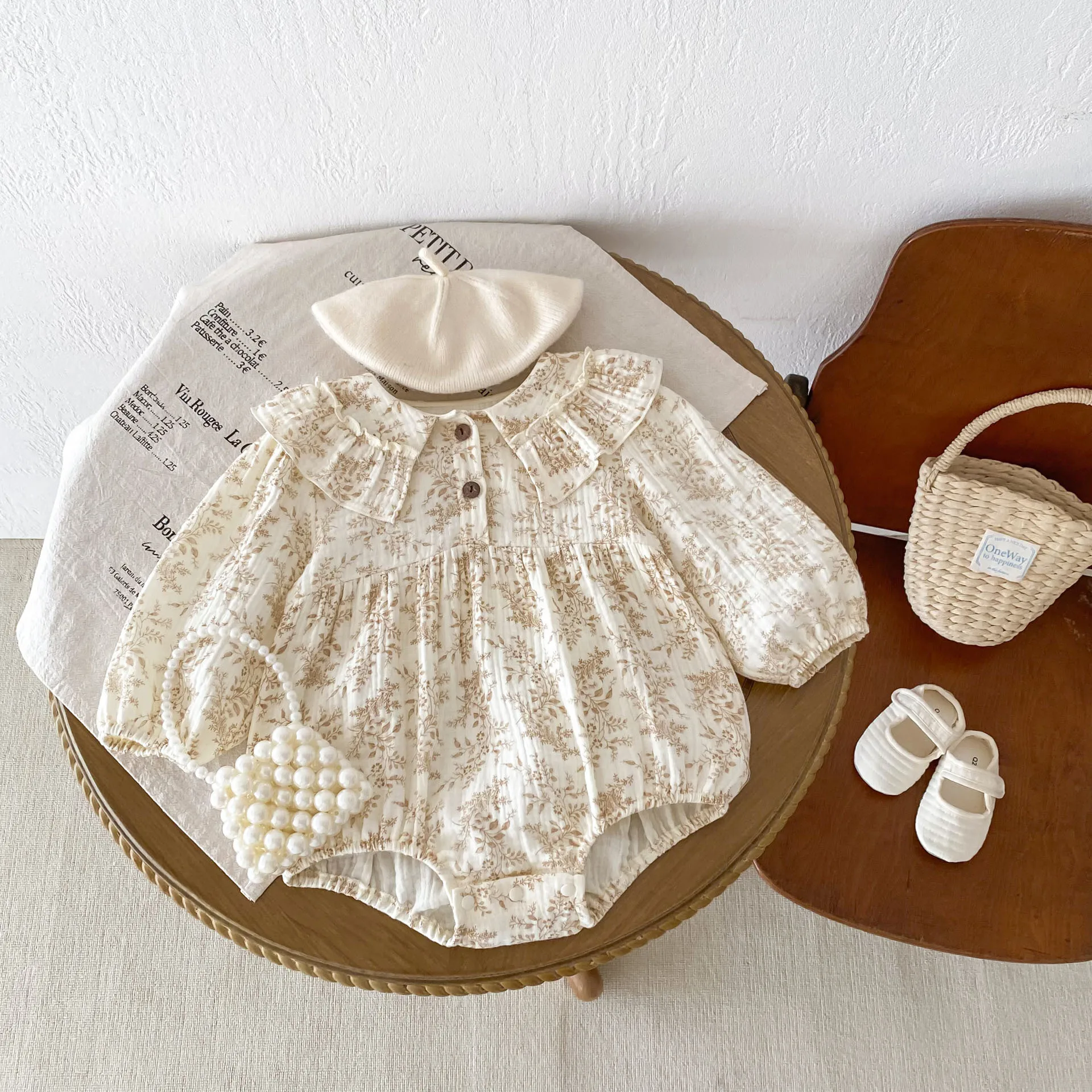 

0-24M Baby Clothes Baby Girls Bodysuits Long Sleeve Floral Romper Spring Autumn Pastorale Infant Jumpsuit Newborn Cotton Onesies