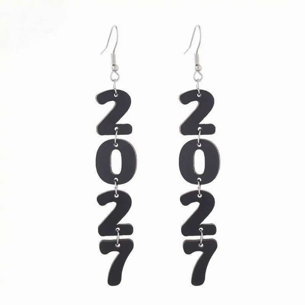 Fashion 2027 Digital Earrings Bohemian Style Welcome a New Beginning Happy New Year Earrings Elegant Long Drop Stud Earrings