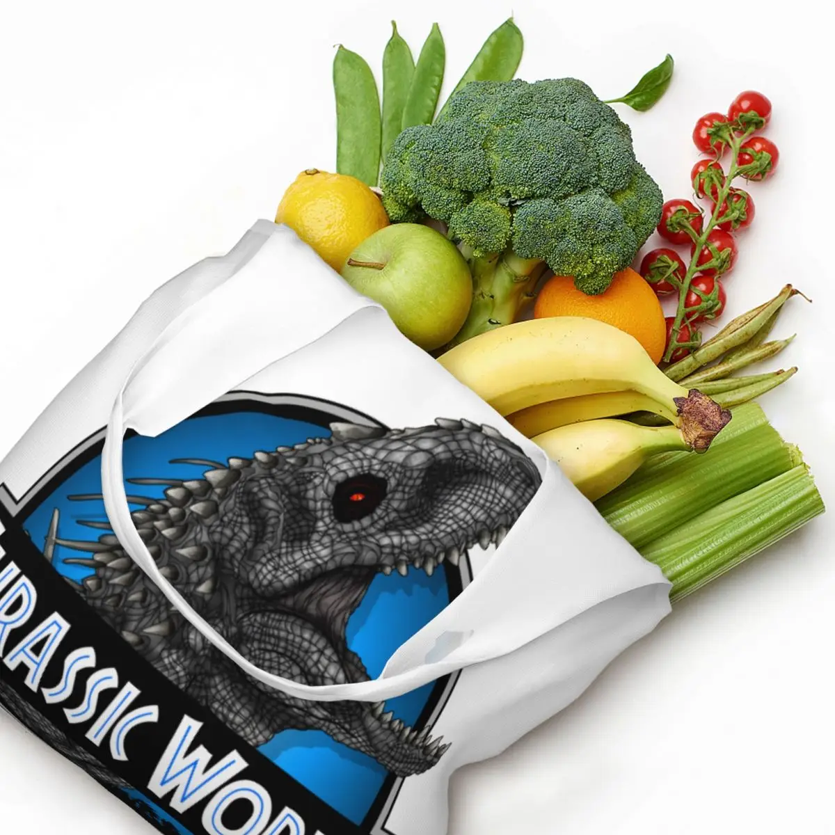 Kawaii Printed Jurassic World Film Shopping Tote Bags Portable Canvas Shopper Shoulder Indominus Rex Bags Handbags