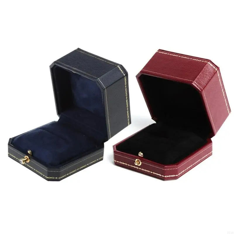 77JF Geometric Cut-off Ring Box PU Leather Proposal Ring Box Jewelry Ring Box