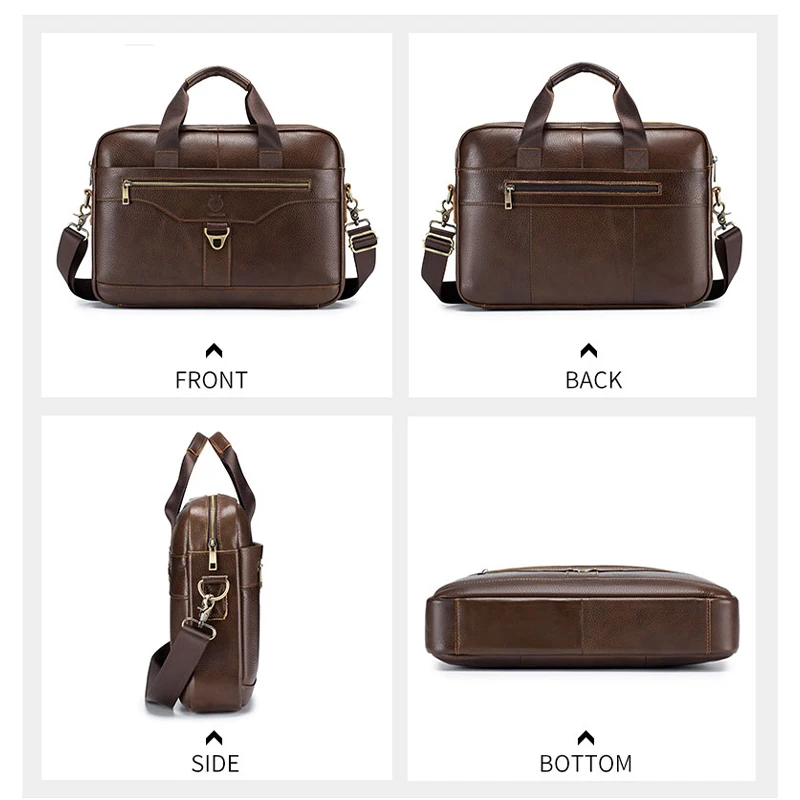 Classic Men's Genuine Leather Briefcase Vintage Cowhide Man Laptop Briefcases Shoulder Messenger Office Business Handbags
