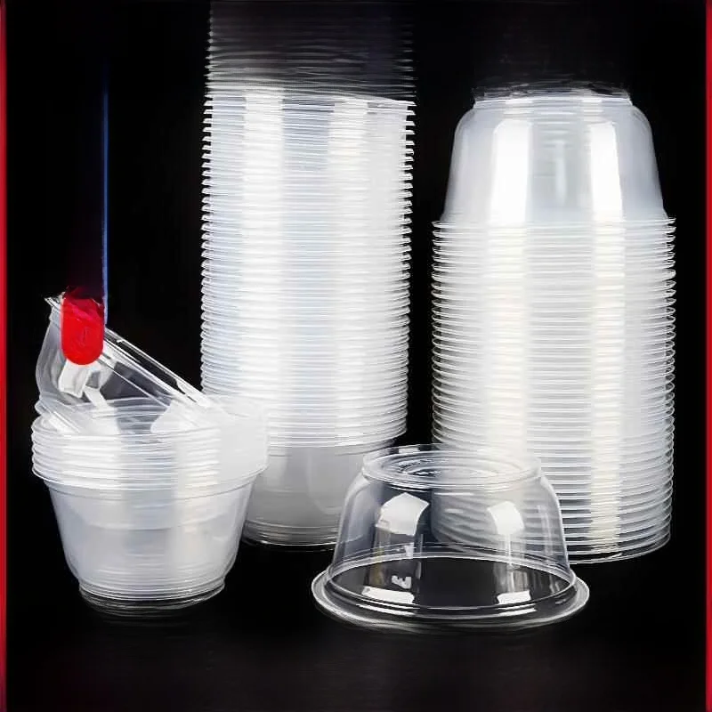 

Одноразовая пластиковая суповая миска, контейнер для еды на вынос, прозрачная круглая крышка, для супа, желе, риса, каши...