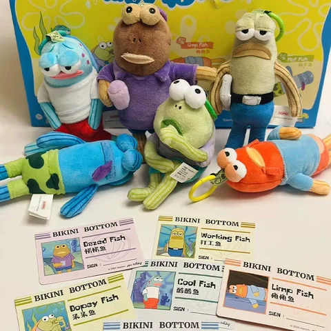 Potdemiel  Bikini Bottom Residents Fish Plush Blind  Keychain Bag Charm Decoration  Plush Blind BKeychain TOYS