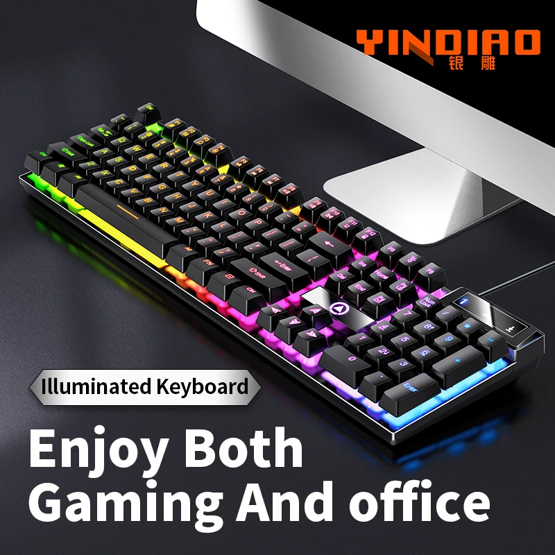 Lenovo K500 Gaming Wired Keyboard Color Blocking Luminous Mechanical Feel Ergonomic Buttons Laptop Desktop Computer Accessories