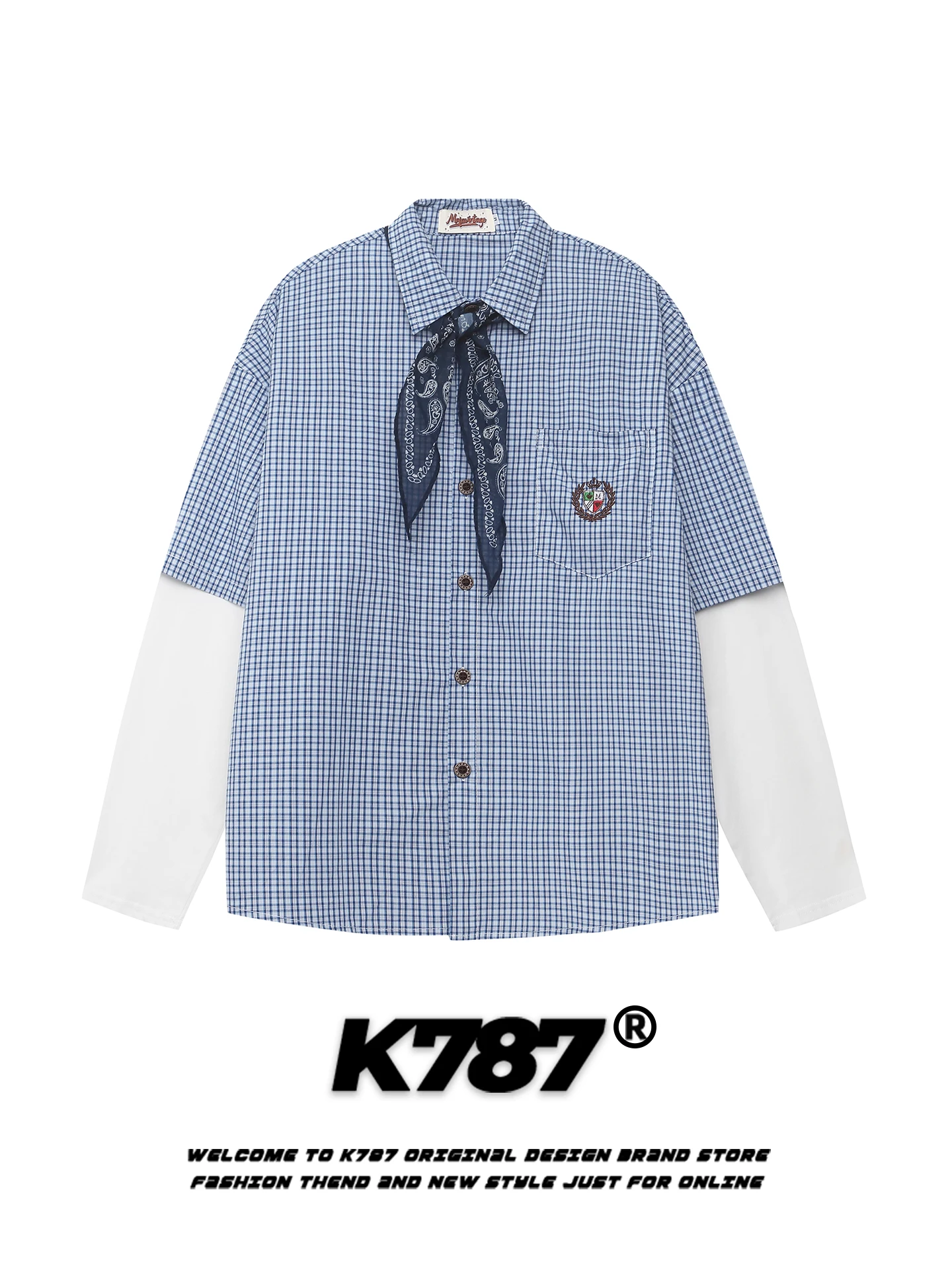 

Американская ретро-рубашка с длинным рукавом и шарфом, повседневная свободная модель унисекс в университетском стиле, топ для пар, хлопок, не требует глажки