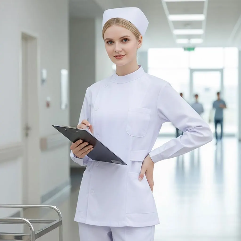 เสื้อคลุมแขนยาวสั้นสำหรับผู้หญิง - เสื้อคลุมแพทย์และพยาบาลสีขาว - เสื้อคลุมแล็บแขนยาวน้ำหนักเบาความยาวระดับสะโพกสำหรับนักเรียน