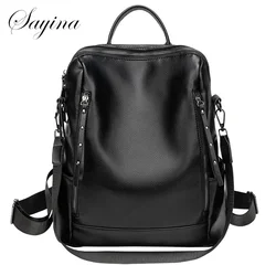 Genuine Leather Brand Backpack for Women 2023 New Fashion Travel Bagpack High Quality School Bags Casual Lides Shoulder Bag Sac