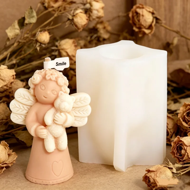 Guardian Angel Silicone Candle Mold DIY Smiling Cherub with Heart, Flower & Teddy Bear Resin Epoxy Angel Ornament Tools Home Dec - view 4