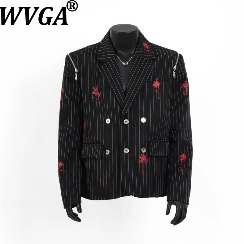 

WVGA Spring Autumn New Man Vertical Striped Trendy Blazer Niche Chic Casual High-End Zipper Design Wide-Shoulder coat ins W21008