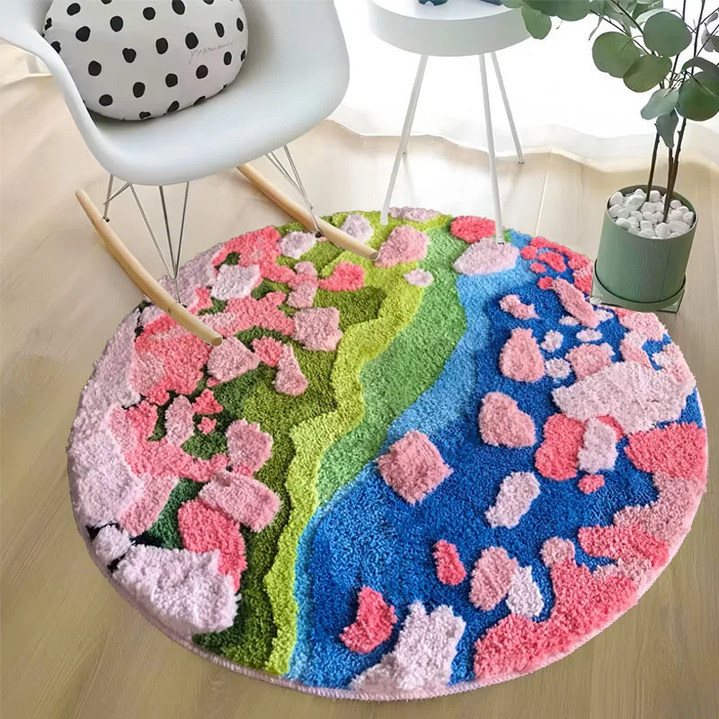 

Round flocked carpet floor mat ins style 3d three-dimensional microfiber entry door mat non-slip mat 100x100cm