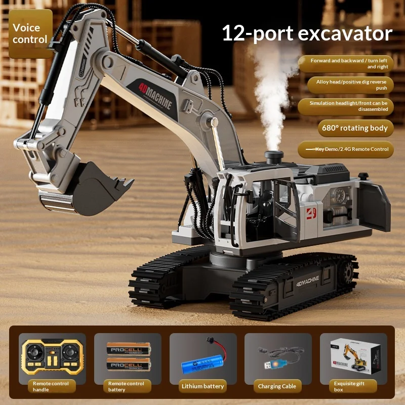 

E1 Alloy Construction Vehicle with 3 Functions Remote Control Excavator 4G System Kids Toy Gift for Boys Children