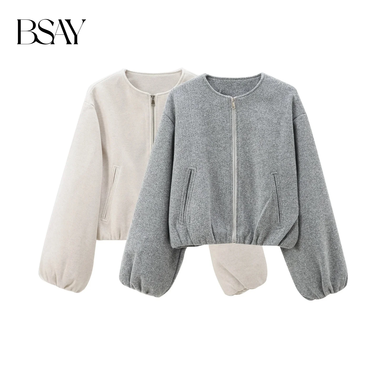 

BSAY женская модная осенняя новая однотонная мягкая свободная куртка пилота с длинными рукавами на молнии с круглым вырезом короткие пальто шикарные женские топы