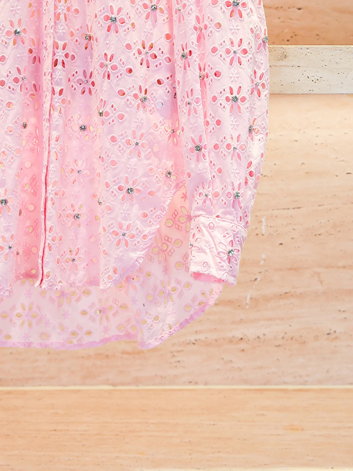 

M Home Nan You High End Women's Pink Hollow out irt Spring 2025 Commute Sle Straight Tube Long Sve Pure Color Button up