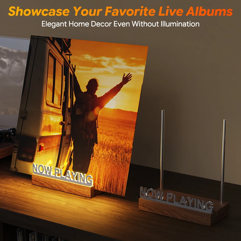Now Playing Vinyl Record Stand with Warm White Light, Acrylic LP Display Holder for Albums, Fingerprint-Resistant Silver Letter