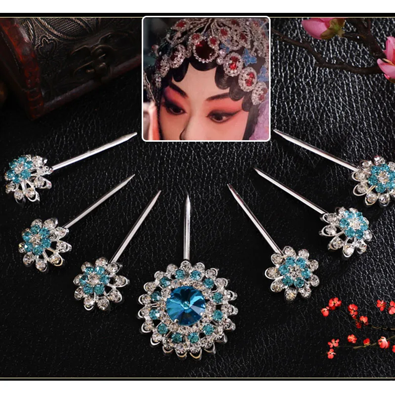 Traditional Beijing Opera Headdress for Women, Exquisite Rhinestone Huadan Qing Yi Headpiece with Baotou Jewel Flowers