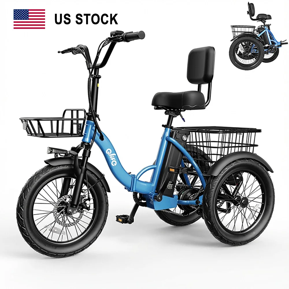 Qlife Triker 2.0 US Stock Folding 3 Wheels Pedal-Assist Elderly Mini Electric Cargo Trike Bike