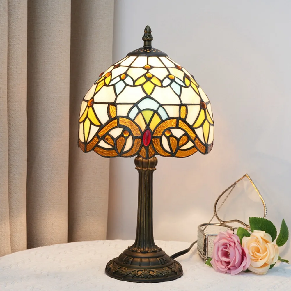 

20cm Tiffany Stained Glass Desk Lamp European Retro Baroque Lampshade Bedroom Night Light Bedside Table Lamp