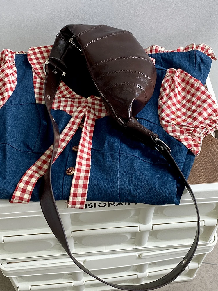 حقيبة بوق كرواسون كلاسيكية على الطراز الكوري للسيدات باللون البني الجديد لعام 2025 - حقيبة صغيرة على شكل زلابية راقية لحمل الكتف والجسم #5