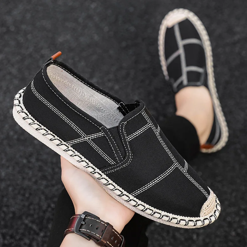 Summer Fashion Black Letters Flat Embroidery Shoes Men Casual Low-cut Fisherman Shoes for Men Comfortable Loafers Mens Footwear