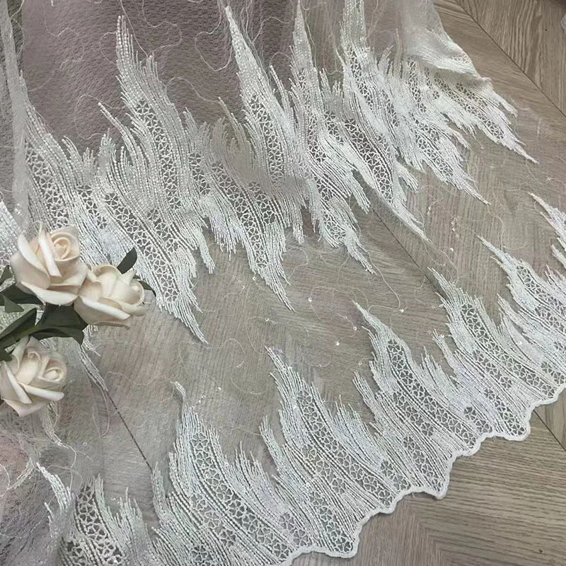 

New stylish sequin mesh fabric with cotton thread embroidery lace for DIY clothing accessories wedding dresses gown fabrics