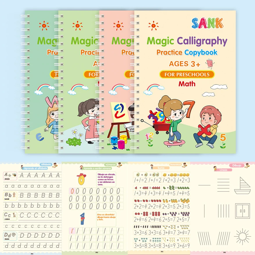 4PCS Magische Englisch Groove Praxis Kopie Buch für kinder Notebook Lernen Anzahl Buchstaben Kalligraphie Schreiben Übung Buch